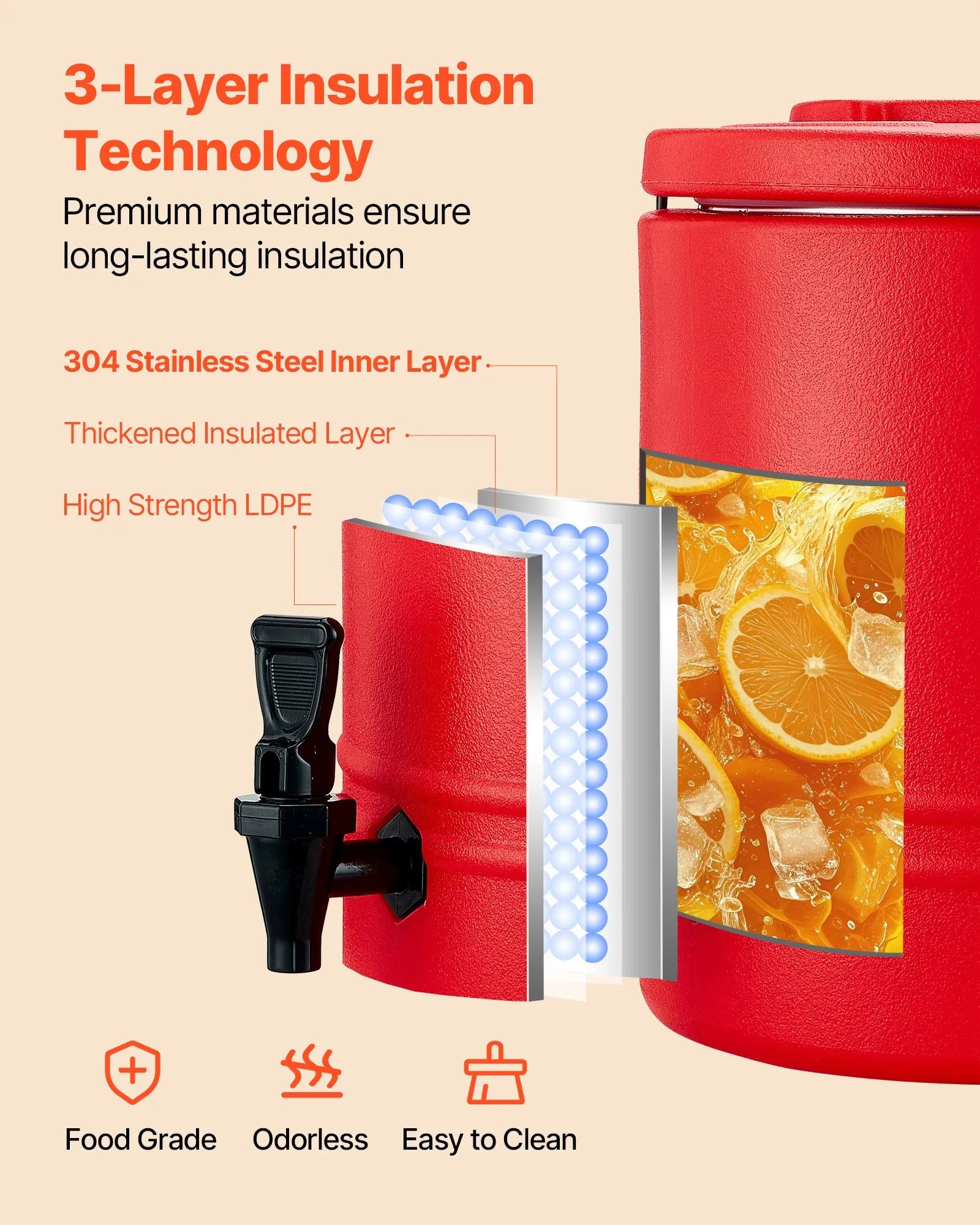 VEVOR izolētais dzērienu dozators, 11,4 L (3 gal) termo trauks karstiem un aukstiem dzērieniem ar krānu, pārtikas kvalitātes dzērienu konteiners ar 304 nerūsējošā tērauda iekšpusi, piemērots tējai, kafijai, restorāniem un āra pasākumiem