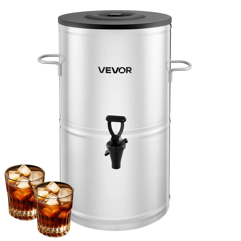 VEVOR ledus tējas dozators, 15 L (4 gal) 304 nerūsējošā tērauda dzērienu dozators ar krānu un rokturi, piemērots karstiem un aukstiem dzērieniem — ledus tējai, kafijai un ūdenim kafejnīcās un restorānos