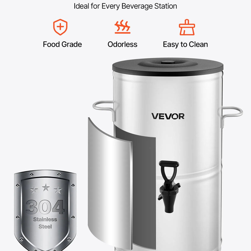 VEVOR ledus tējas dozators, 15 L (4 gal) 304 nerūsējošā tērauda dzērienu dozators ar krānu un rokturi, piemērots karstiem un aukstiem dzērieniem — ledus tējai, kafijai un ūdenim kafejnīcās un restorānos