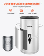 VEVOR ledus tējas dozators, 15 L (4 gal) 304 nerūsējošā tērauda dzērienu dozators ar krānu un rokturi, piemērots karstiem un aukstiem dzērieniem — ledus tējai, kafijai un ūdenim kafejnīcās un restorānos