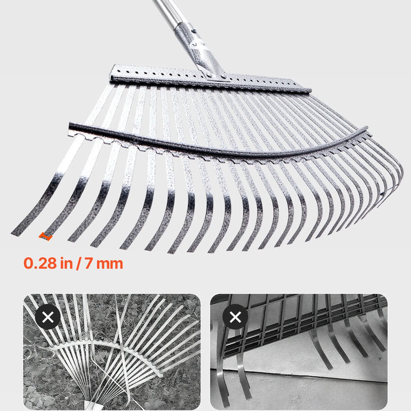 VEVOR Lapu grābeklis, 25 metāla zobi, regulējams 46,5 cm darba platums, 92,5–185 cm rokturis, nerūsējošais tērauds
