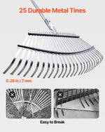 VEVOR Lapu grābeklis, 25 metāla zobi, regulējams 46,5 cm darba platums, 92,5–185 cm rokturis, nerūsējošais tērauds