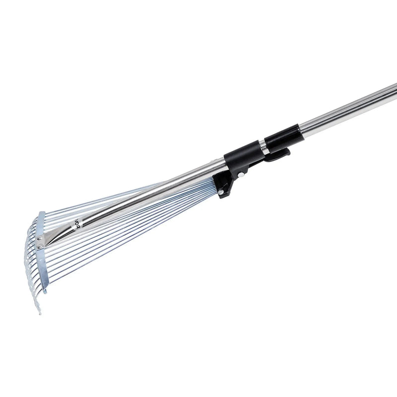 VEVOR Lapu grābeklis, 18 metāla zobi, regulējams 19,5–43,5 cm darba platums, 82–141 cm rokturis, nerūsējošais tērauds