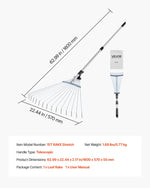VEVOR Lapu grābeklis, 15 metāla zobi, regulējams 19–57 cm darba platums, 81,3–160 cm rokturis, nerūsējošais tērauds
