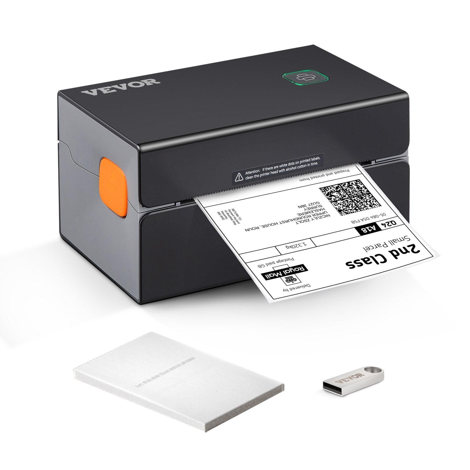 VEVOR termodrukas etiķešu printeris, 300 DPI, 4×6 sūtījumu etiķetēm, Bluetooth, automātiska etiķešu atpazīšana, saderīgs ar Windows, macOS, Linux, Chromebook, Android, iOS, Amazon, eBay, Etsy u.c., melns