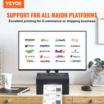 VEVOR termodrukas etiķešu printeris, 300 DPI, 4×6 sūtījumu etiķetēm, Bluetooth, automātiska etiķešu atpazīšana, saderīgs ar Windows, macOS, Linux, Chromebook, Android, iOS, Amazon, eBay, Etsy u.c., melns
