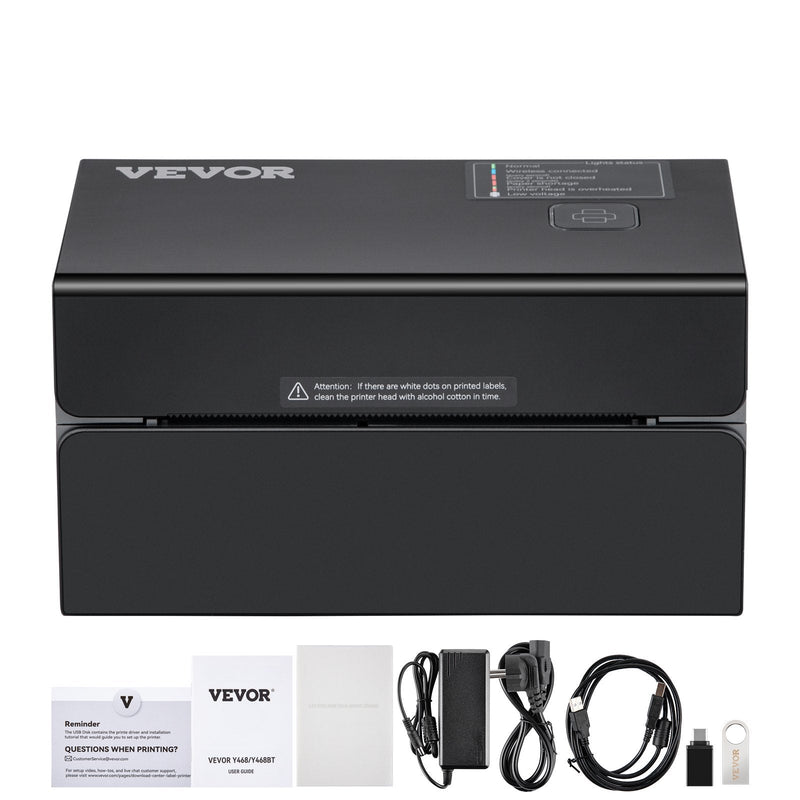 VEVOR termodrukas etiķešu printeris, 300 DPI, 4×6 sūtījumu etiķetēm, Bluetooth, automātiska etiķešu atpazīšana, saderīgs ar Windows, macOS, Linux, Chromebook, Android, iOS, Amazon, eBay, Etsy u.c., melns
