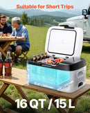 VEVOR automašīnas ledusskapis–saldētava, kompresora dzesētājs DC 12/24 V un AC 100–240 V, temperatūras diapazons −20 °C līdz +20 °C, ar lietotnes vadību, 15 l ietilpība, 60 W pārnēsājams saldētājs kemperiem, kempingam, laivām un makšķerēšanai