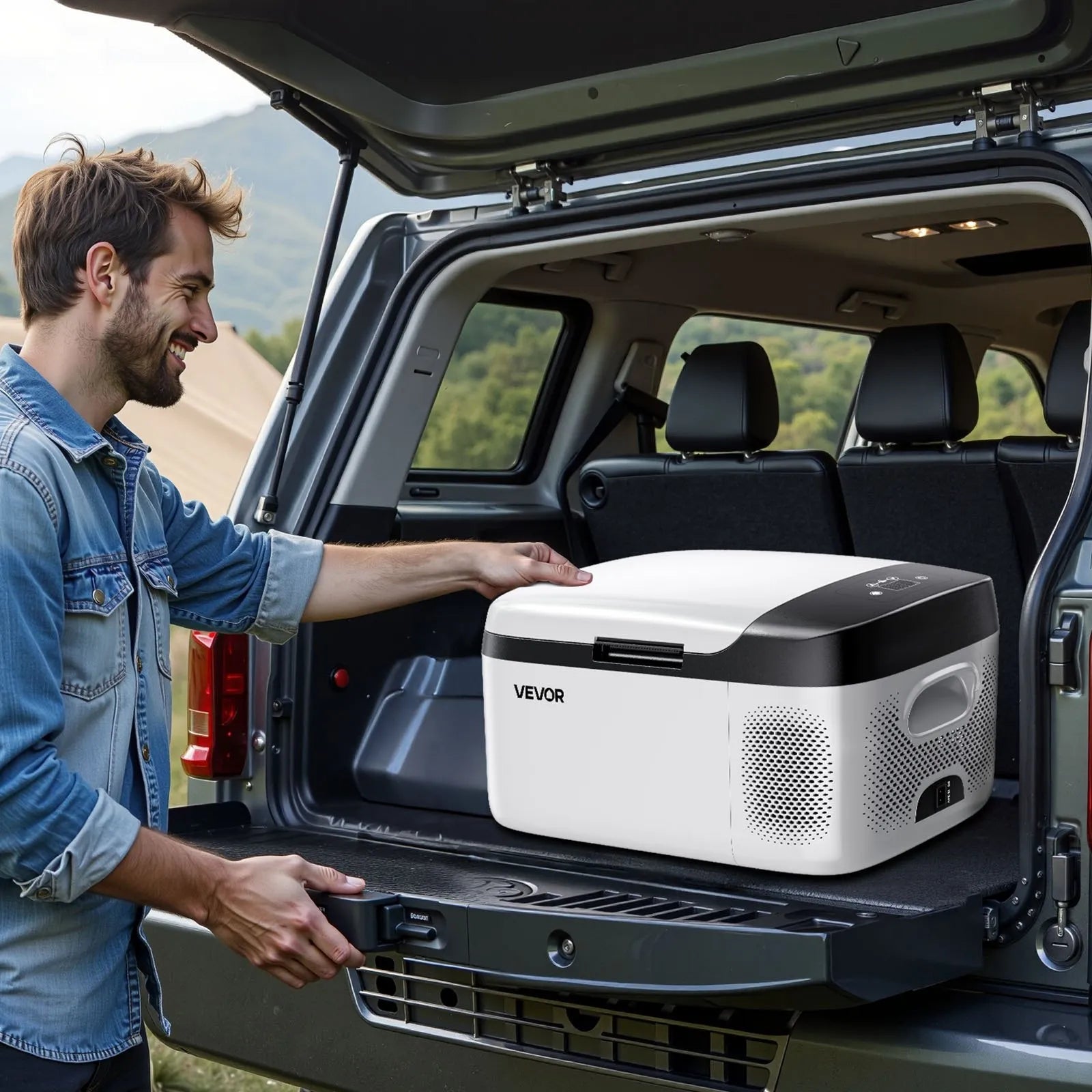VEVOR automašīnas ledusskapis–saldētava, kompresora dzesētājs DC 12/24 V un AC 100–240 V, temperatūras diapazons −20 °C līdz +20 °C, ar lietotnes vadību, 15 l ietilpība, 60 W pārnēsājams saldētājs kemperiem, kempingam, laivām un makšķerēšanai
