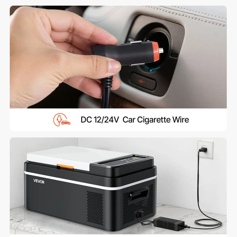 VEVOR automašīnas ledusskapis–saldētava, kompresora dzesētājs DC 12/24 V un AC 100–240 V, temperatūras diapazons −20 °C līdz +20 °C, ar lietotnes vadību, 20 l ietilpība, 60 W pārnēsājams saldētājs kemperiem, kempingam, laivām un makšķerēšanai