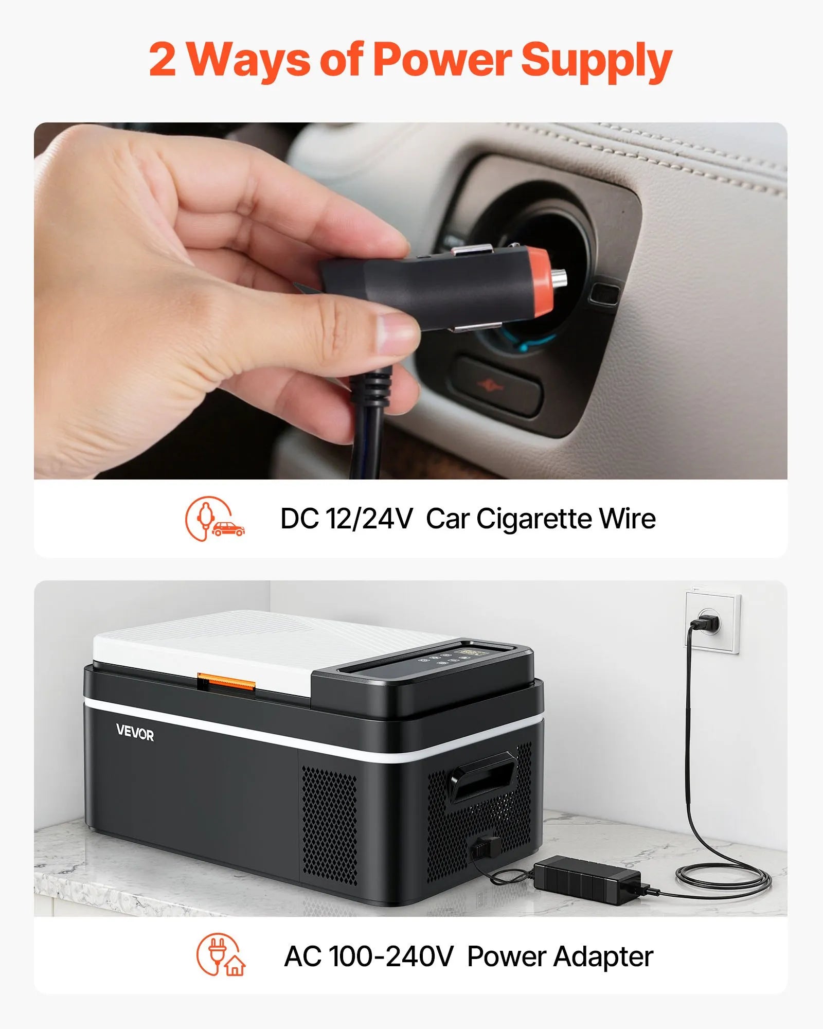 VEVOR automašīnas ledusskapis–saldētava, kompresora dzesētājs DC 12/24 V un AC 100–240 V, temperatūras diapazons −20 °C līdz +20 °C, ar lietotnes vadību, 20 l ietilpība, 60 W pārnēsājams saldētājs kemperiem, kempingam, laivām un makšķerēšanai