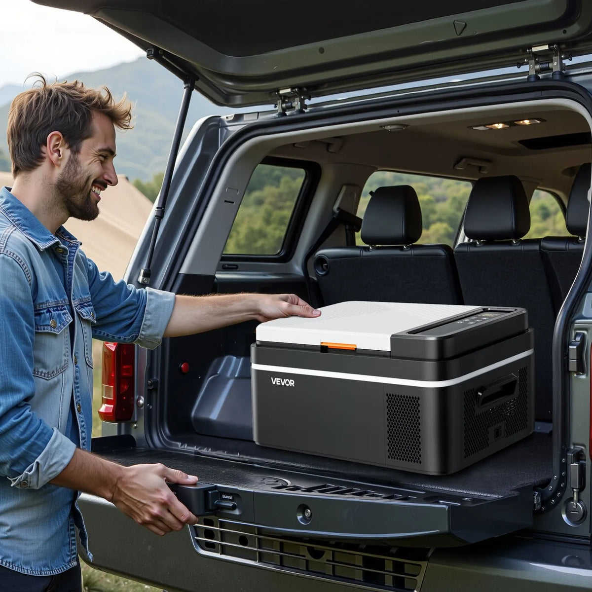 VEVOR automašīnas ledusskapis–saldētava, kompresora dzesētājs DC 12/24 V un AC 100–240 V, temperatūras diapazons −20 °C līdz +20 °C, ar lietotnes vadību, 20 l ietilpība, 60 W pārnēsājams saldētājs kemperiem, kempingam, laivām un makšķerēšanai