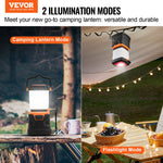 VEVOR 1000Lm LED Kempinga Laterna, Darbināma ar Akumulatoru, 4 Gaismas Režīmi, Kompakta un Izturīga