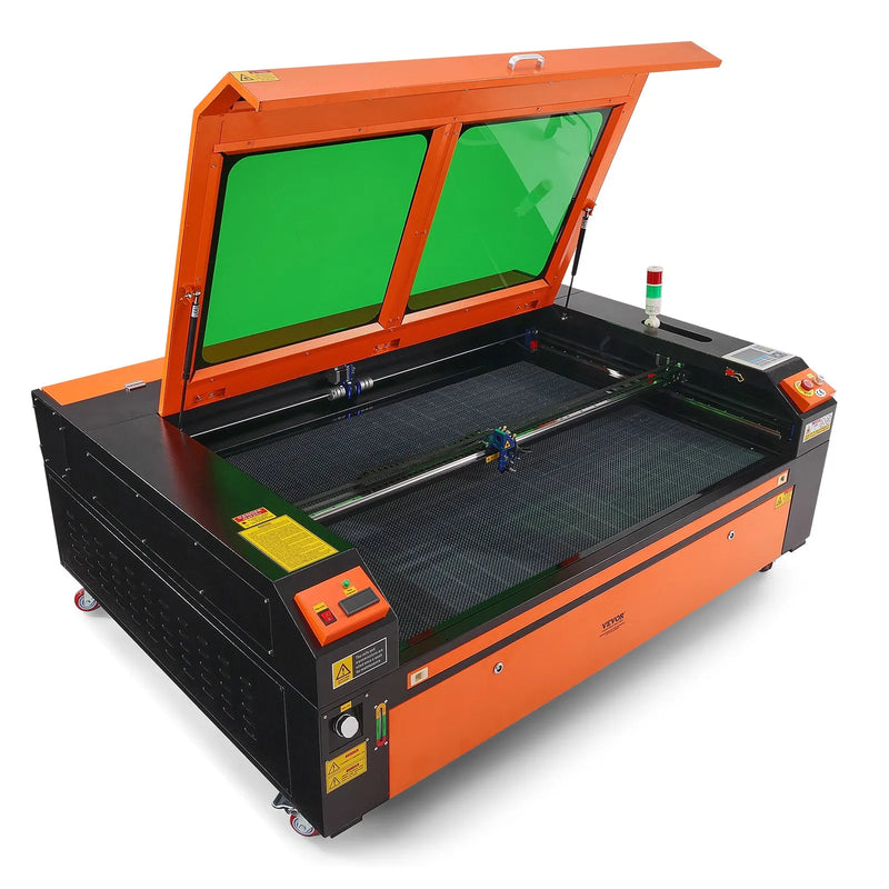 VEVOR 130 W CO₂ lāzera gravēšanas un griešanas iekārta, darba laukums 89 × 140 cm, līdz 500 mm/s, divvirzienu gaisa padeve, saderīga ar LightBurn, CorelDRAW un AutoCAD, Windows, macOS un Linux, kokam, akrilam un audumam