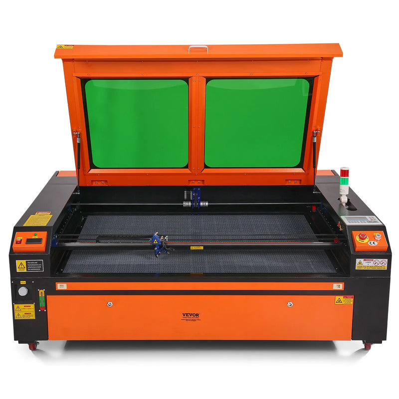 VEVOR 130 W CO₂ lāzera gravēšanas un griešanas iekārta, darba laukums 89 × 140 cm, līdz 500 mm/s, divvirzienu gaisa padeve, saderīga ar LightBurn, CorelDRAW un AutoCAD, Windows, macOS un Linux, kokam, akrilam un audumam