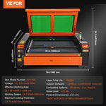 VEVOR 130 W CO₂ lāzera gravēšanas un griešanas iekārta, darba laukums 89 × 140 cm, līdz 500 mm/s, divvirzienu gaisa padeve, saderīga ar LightBurn, CorelDRAW un AutoCAD, Windows, macOS un Linux, kokam, akrilam un audumam