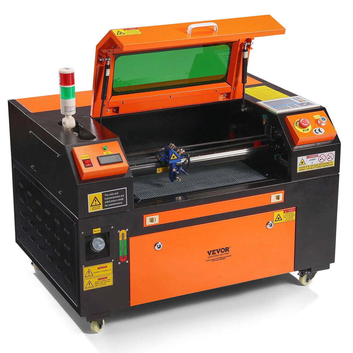 VEVOR 50 W CO₂ lāzera gravēšanas un griešanas iekārta, darba laukums 30 × 51 cm, līdz 500 mm/s, divvirzienu gaisa padeve, saderīga ar LightBurn, CorelDRAW un AutoCAD, Windows, macOS un Linux, kokam, akrilam un audumam