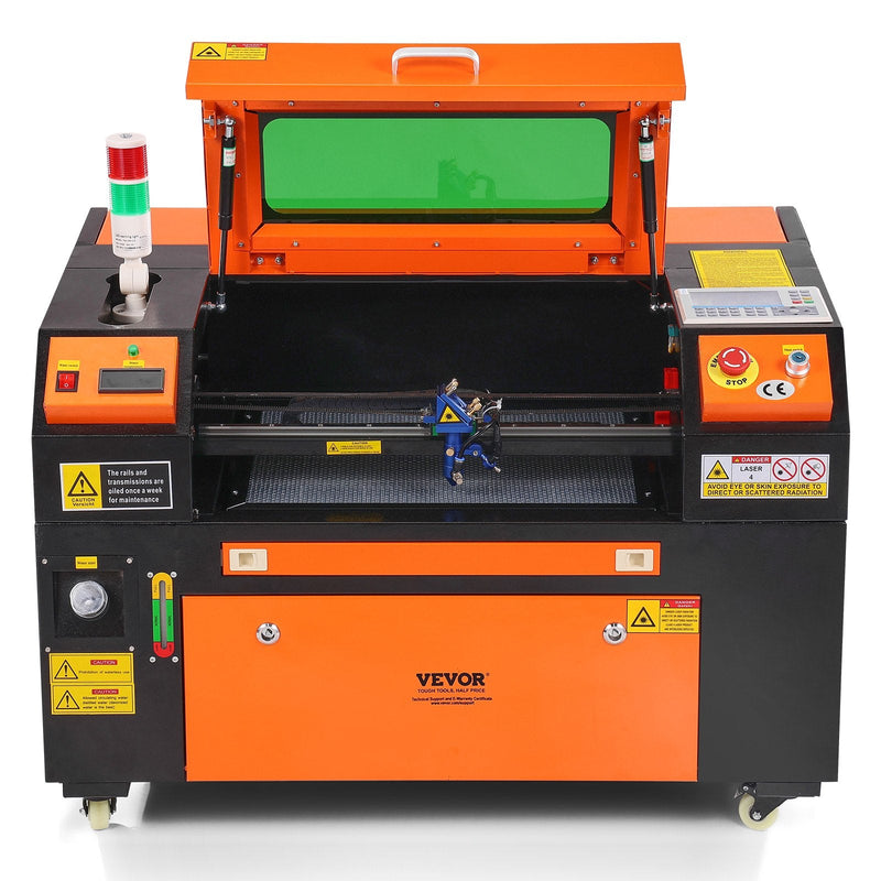 VEVOR 50 W CO₂ lāzera gravēšanas un griešanas iekārta, darba laukums 30 × 51 cm, līdz 500 mm/s, divvirzienu gaisa padeve, saderīga ar LightBurn, CorelDRAW un AutoCAD, Windows, macOS un Linux, kokam, akrilam un audumam