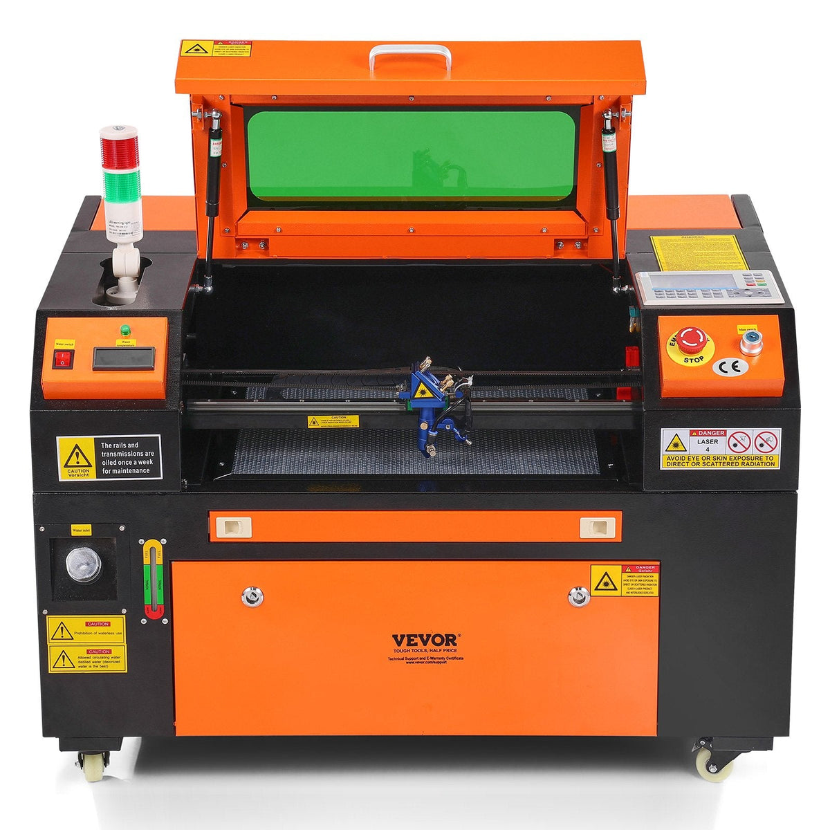 VEVOR 50 W CO₂ lāzera gravēšanas un griešanas iekārta, darba laukums 30 × 51 cm, līdz 500 mm/s, divvirzienu gaisa padeve, saderīga ar LightBurn, CorelDRAW un AutoCAD, Windows, macOS un Linux, kokam, akrilam un audumam