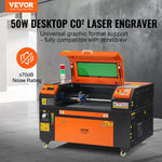 VEVOR 50 W CO₂ lāzera gravēšanas un griešanas iekārta, darba laukums 30 × 51 cm, līdz 500 mm/s, divvirzienu gaisa padeve, saderīga ar LightBurn, CorelDRAW un AutoCAD, Windows, macOS un Linux, kokam, akrilam un audumam