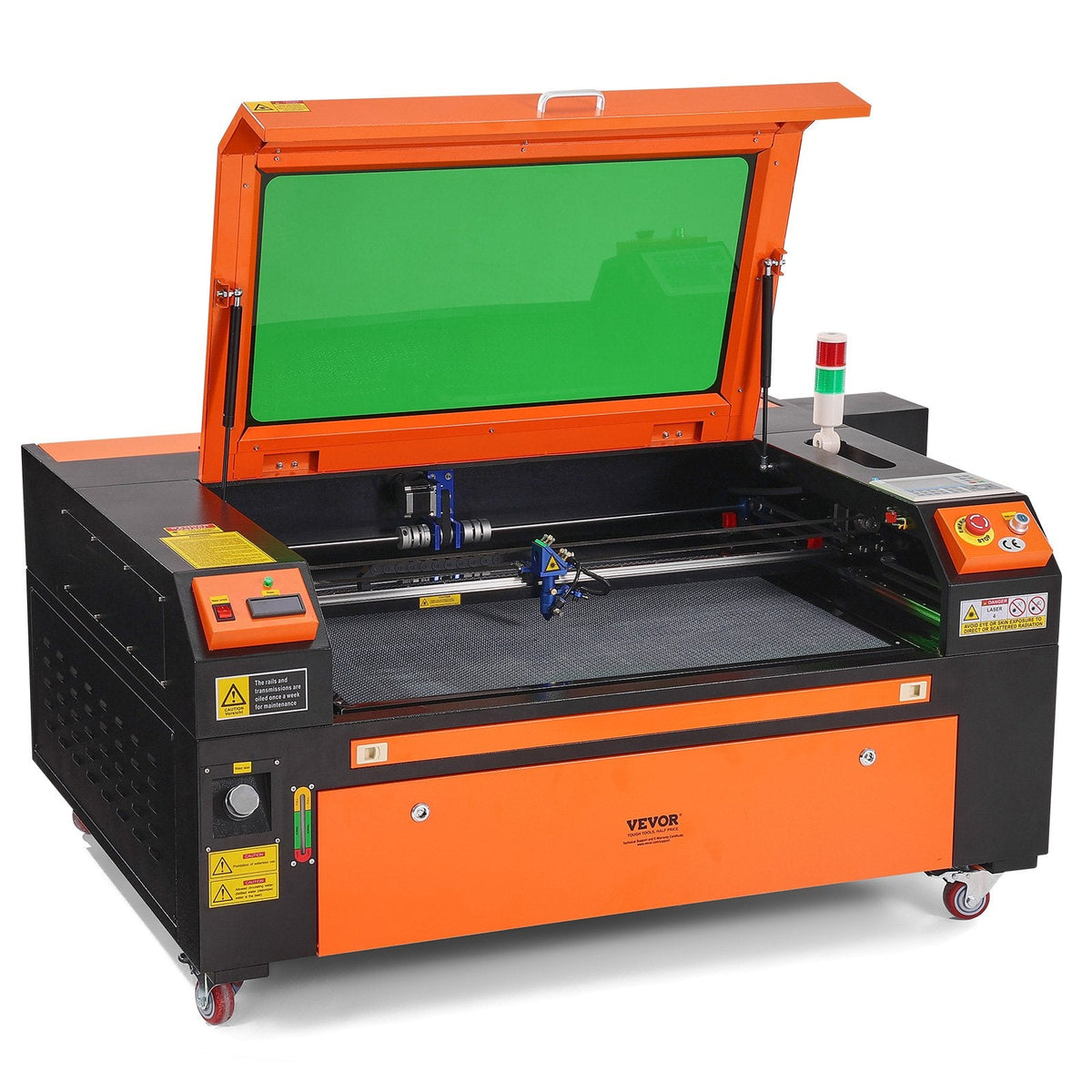 VEVOR 100 W CO₂ lāzera gravēšanas un griešanas iekārta, darba laukums 61 × 89 cm, līdz 500 mm/s, divvirzienu gaisa padeve, saderīga ar LightBurn, CorelDRAW un AutoCAD, Windows, macOS un Linux, kokam, akrilam un audumam
