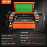 VEVOR 100 W CO₂ lāzera gravēšanas un griešanas iekārta, darba laukums 61 × 89 cm, līdz 500 mm/s, divvirzienu gaisa padeve, saderīga ar LightBurn, CorelDRAW un AutoCAD, Windows, macOS un Linux, kokam, akrilam un audumam