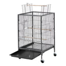 VEVOR putnu būris, 460 × 460 × 770 mm, ar atveramu plakanu augšdaļu, kalta dzelzs lidojuma būris ar sēžamkociņiem, izvelkamu paplāti, plastmasas barotavām un ritenīšiem papagaiļiem, zīlītēm, nimfām, kanārijputniem, viļņotajiem un konūriem