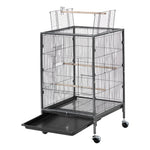 VEVOR putnu būris, 460 × 460 × 770 mm, ar atveramu plakanu augšdaļu, kalta dzelzs lidojuma būris ar sēžamkociņiem, izvelkamu paplāti, plastmasas barotavām un ritenīšiem papagaiļiem, zīlītēm, nimfām, kanārijputniem, viļņotajiem un konūriem