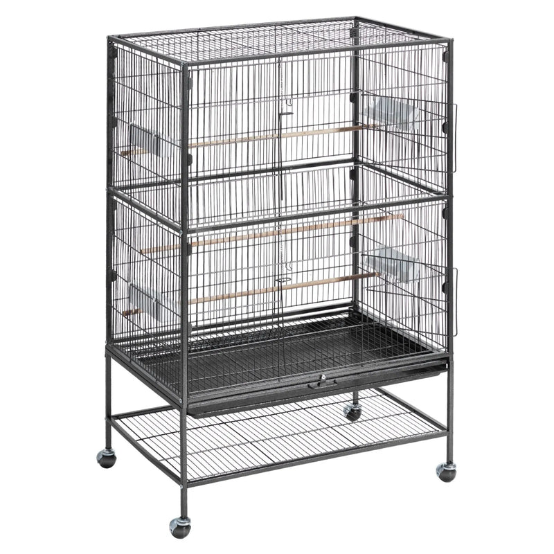 VEVOR putnu būris 800 × 520 × 1320 mm ar plakanu augšu, kalta dzelzs lidojuma būris ar sēžkociņiem, izvelkamu paplāti un plastmasas barotavām, ar ritentiņiem papagaiļiem, zīlītēm, nimfām, kanārijputniņiem un mūku papagaiļiem