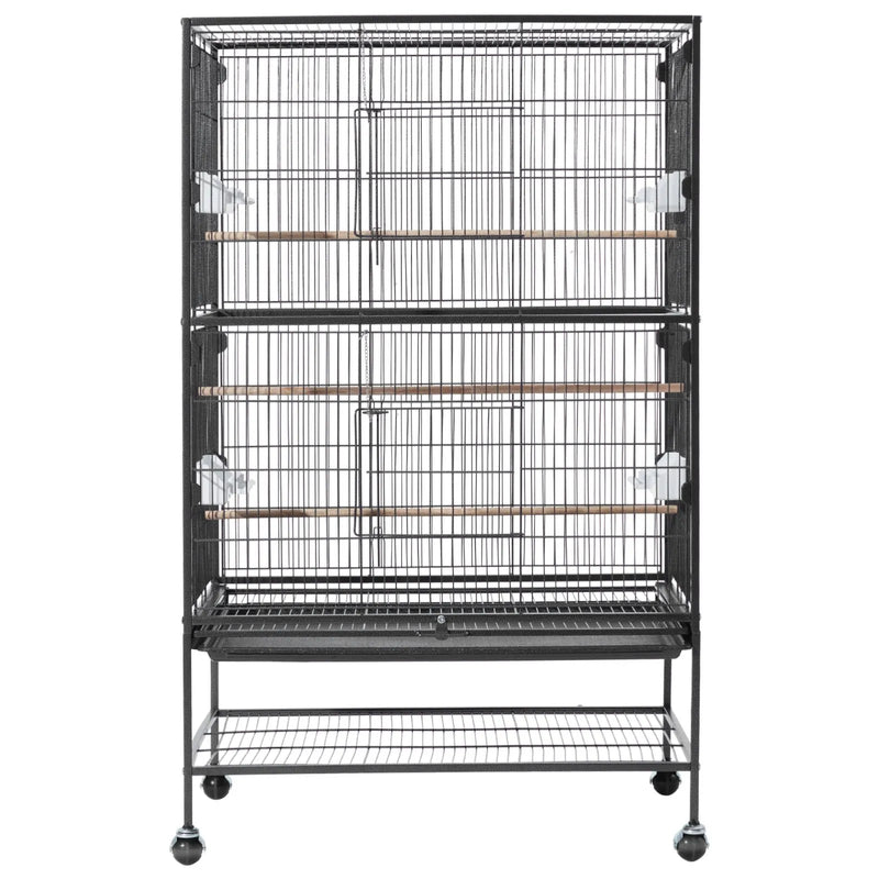 VEVOR putnu būris 800 × 520 × 1320 mm ar plakanu augšu, kalta dzelzs lidojuma būris ar sēžkociņiem, izvelkamu paplāti un plastmasas barotavām, ar ritentiņiem papagaiļiem, zīlītēm, nimfām, kanārijputniņiem un mūku papagaiļiem