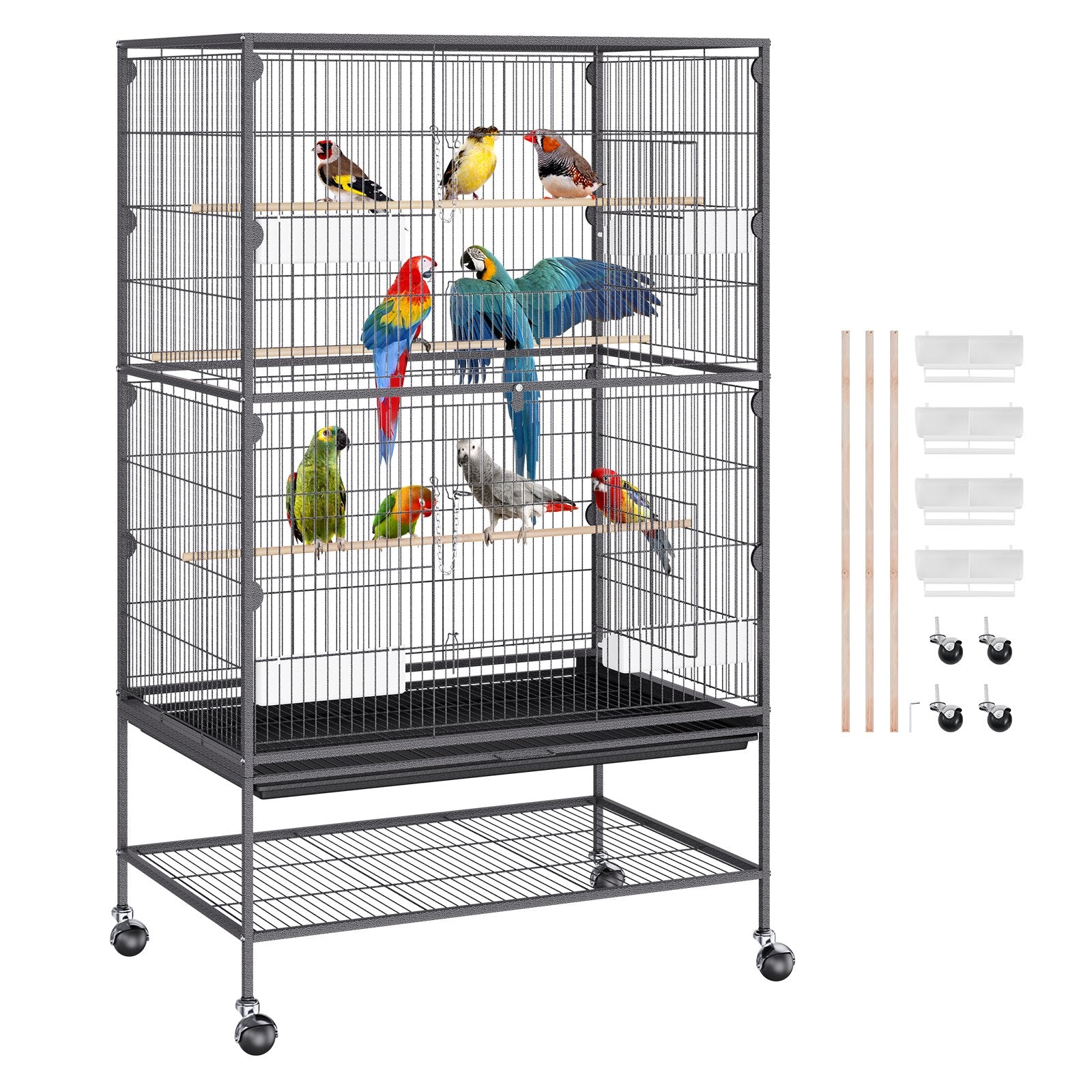 VEVOR 132 cm stāvošā liela putnu būris no oglekļa tērauda ar ritentiņiem un paplāti – piemērots viļņpapagaiļiem, nimfām, papagaiļiem un arām