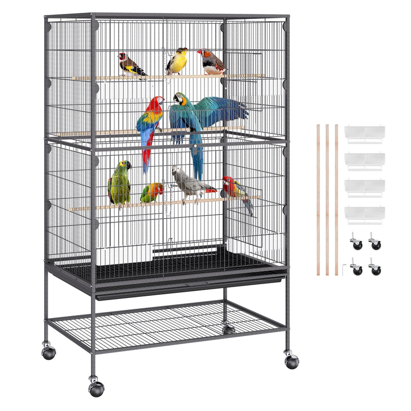 VEVOR 132 cm stāvošā liela putnu būris no oglekļa tērauda ar ritentiņiem un paplāti – piemērots viļņpapagaiļiem, nimfām, papagaiļiem un arām