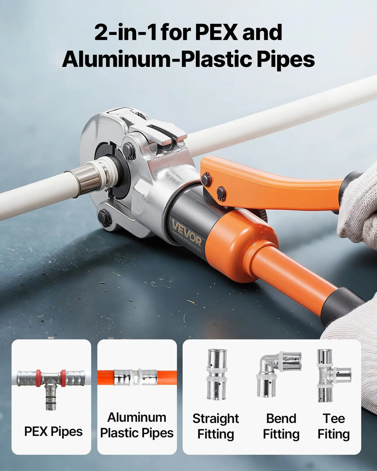 VEVOR hidrauliskais cauruļu presēšanas instruments PEX un alumīnija-plastmasas caurulēm, presēšanas žokļi 16/20/25/32 mm, ar pārnēsāšanas koferi, santehnikas montāžai un remontam