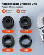 VEVOR hidrauliskais cauruļu presēšanas instruments PEX un alumīnija-plastmasas caurulēm, presēšanas žokļi 16/20/25/32 mm, ar pārnēsāšanas koferi, santehnikas montāžai un remontam