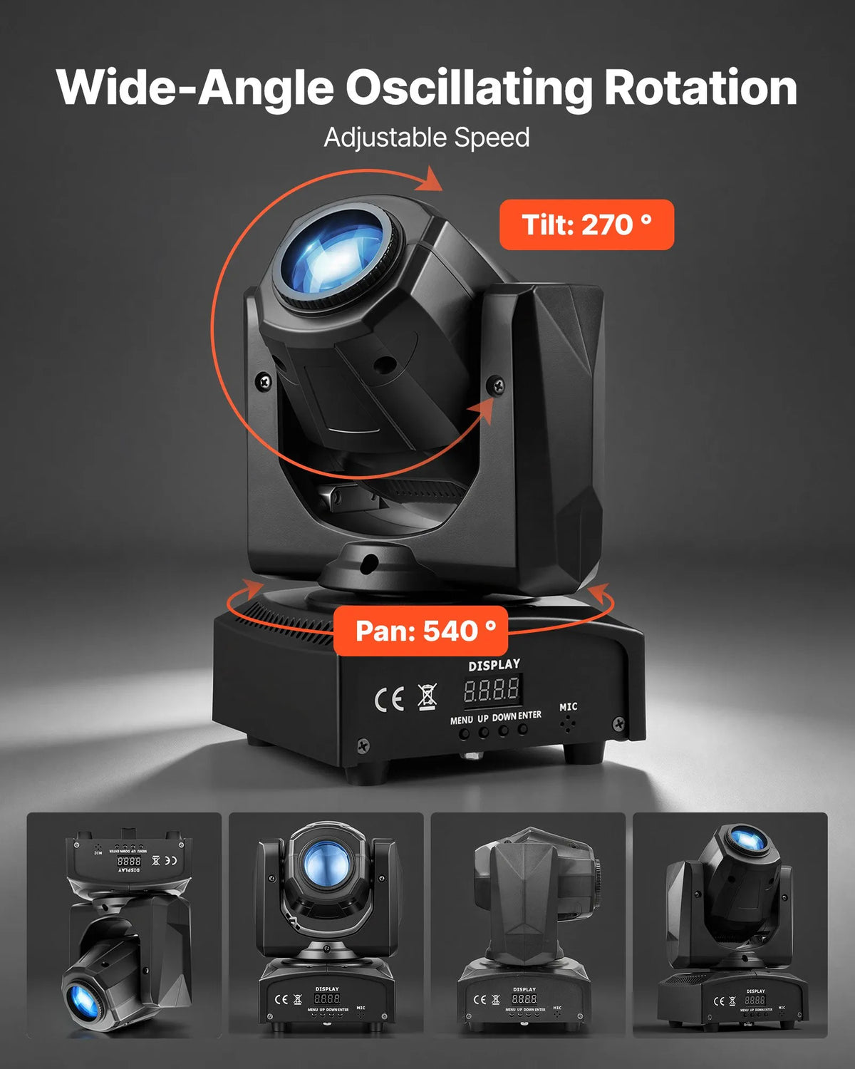 VEVOR 30W RGB kustīgās galvas LED skatuves prožektors, 8 gobo, 8 krāsas, DMX, skaņas vadība