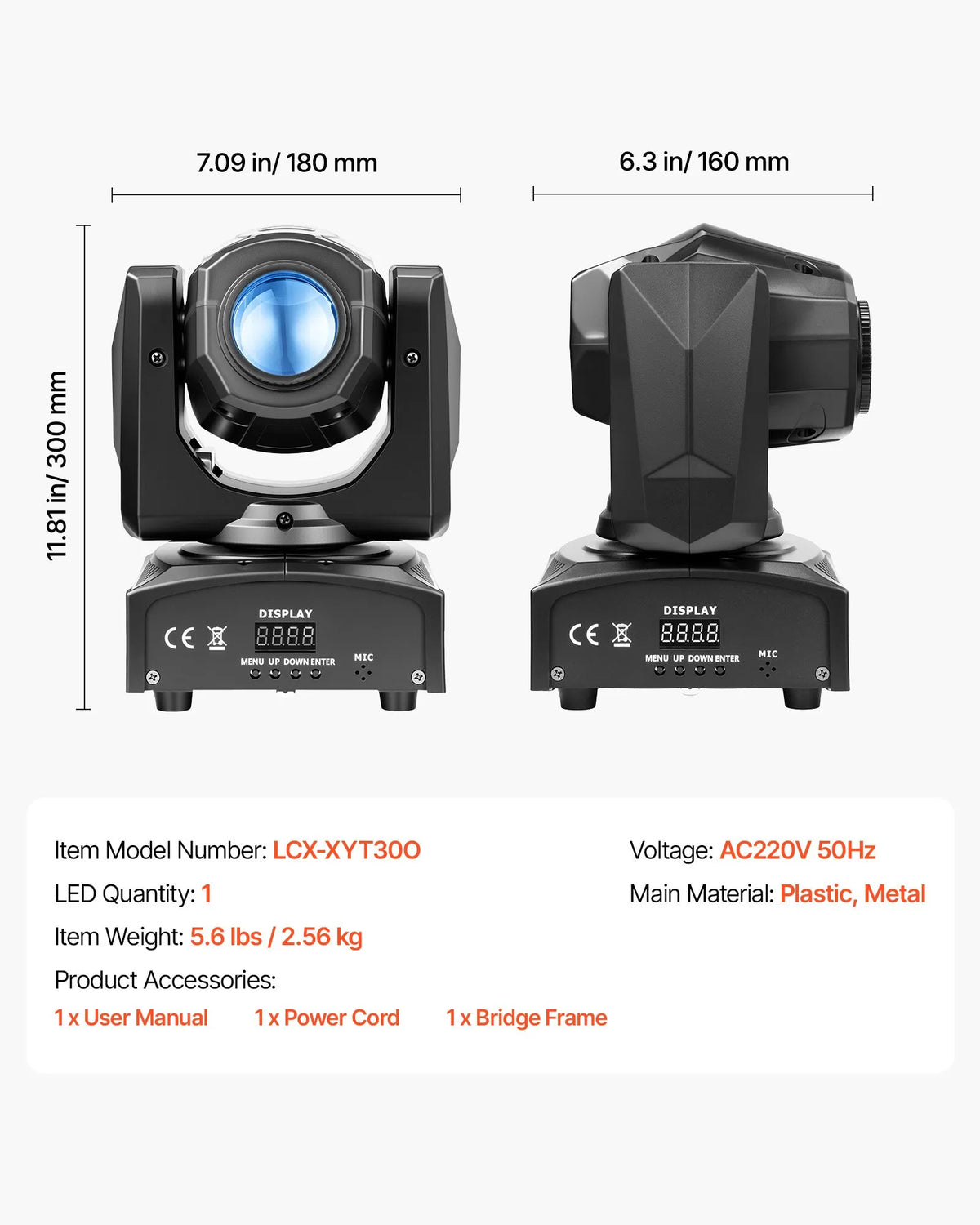 VEVOR 30W RGB kustīgās galvas LED skatuves prožektors, 8 gobo, 8 krāsas, DMX, skaņas vadība