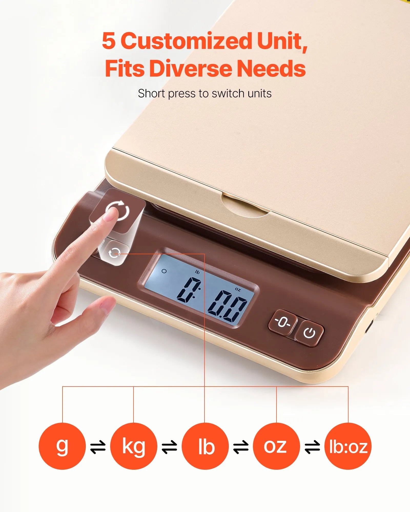 VEVOR digitālās sūtījumu un pasta svari 40 kg ar 2 g precizitāti, Hold/Tare/Auto-off funkcijām, nolokāmu turētāju un vienkāršu kalibrēšanu, piemēroti mājai un birojam, komplektā baterija