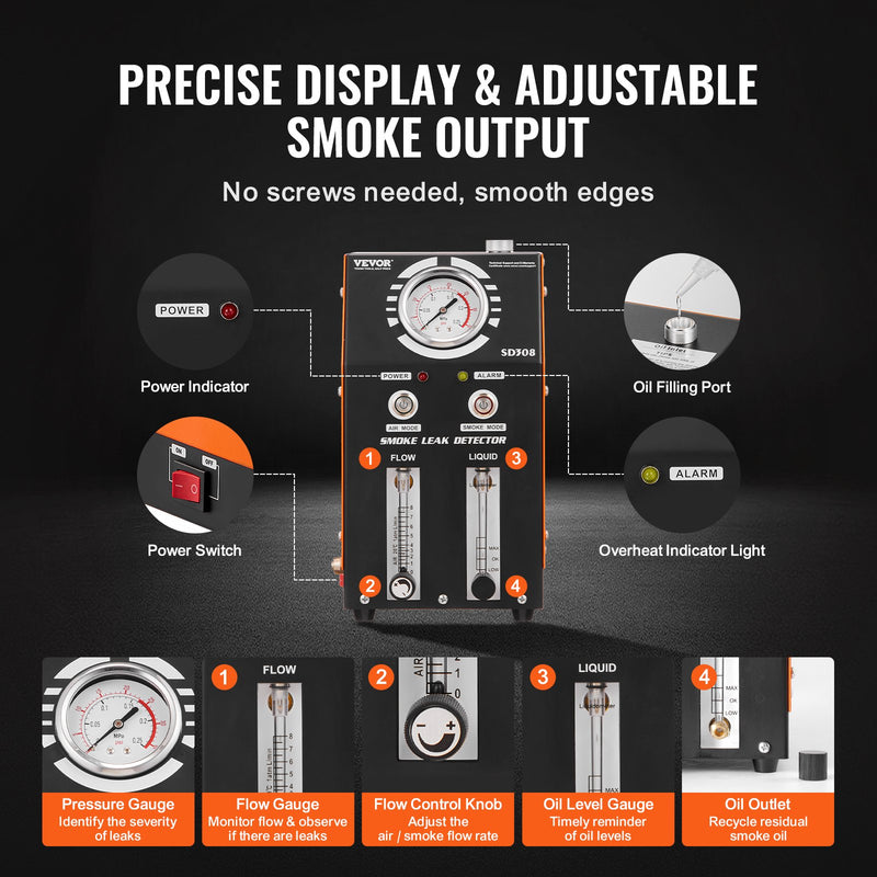 VEVOR Автомобильная дымовая машина EVAP Вакуумный детектор утечки со встроенным воздушным насосом