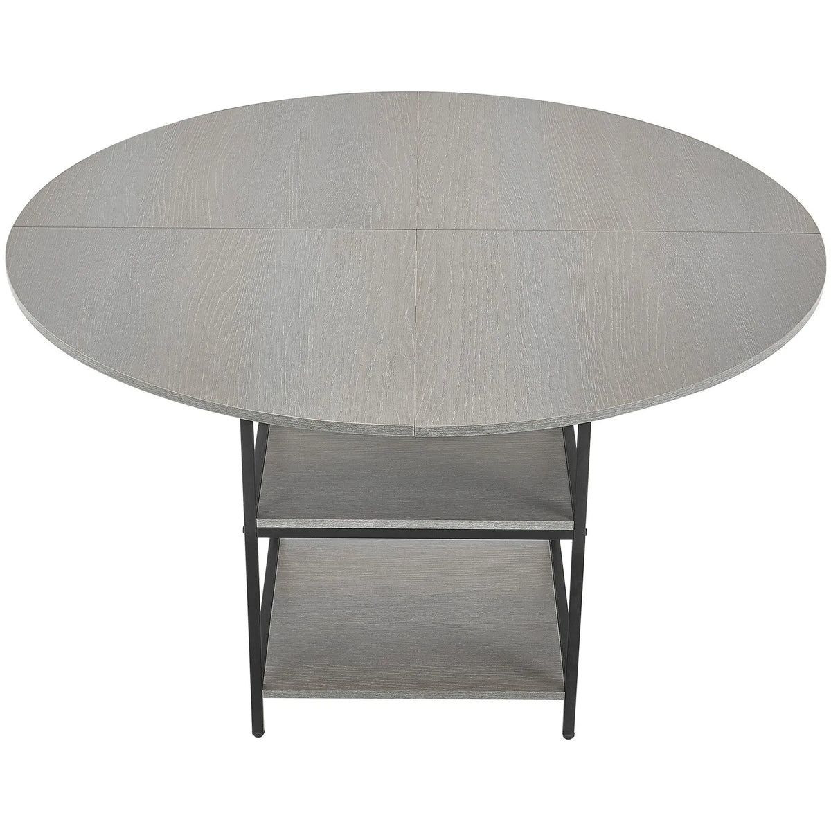 VEVOR apaļais ēdamgalds, Ø120 cm, koka galds 4–6 personām, mūsdienīga dizaina ēdamistabas mēbele ar metāla kājām un glabāšanas plauktu, pelēks (tikai galds)