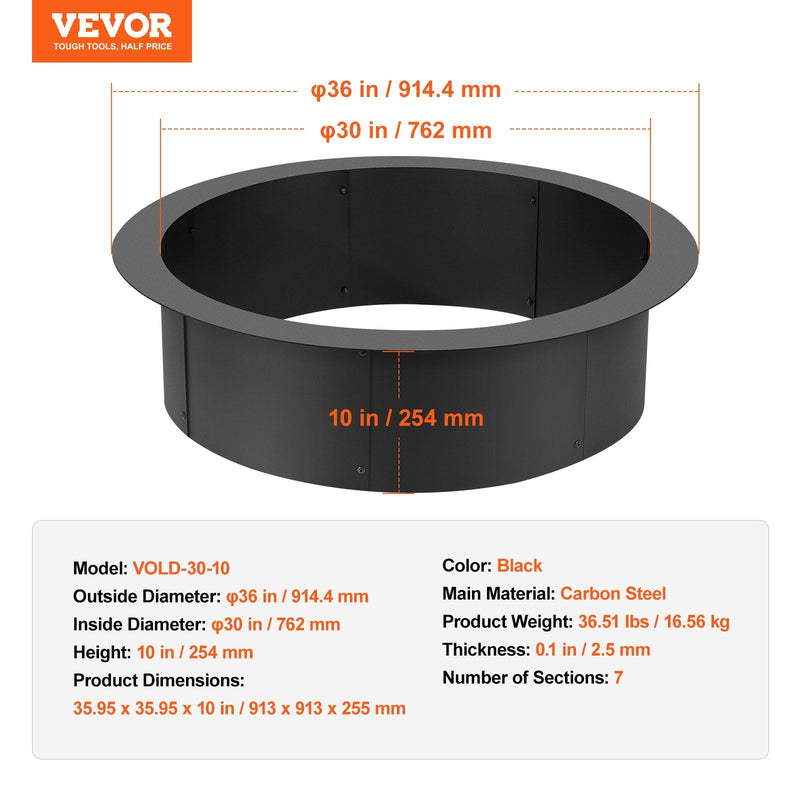 VEVOR apaļš ugunskura gredzens – 91 cm ārējais tērauda ieliktnis DIY ugunskura vietai