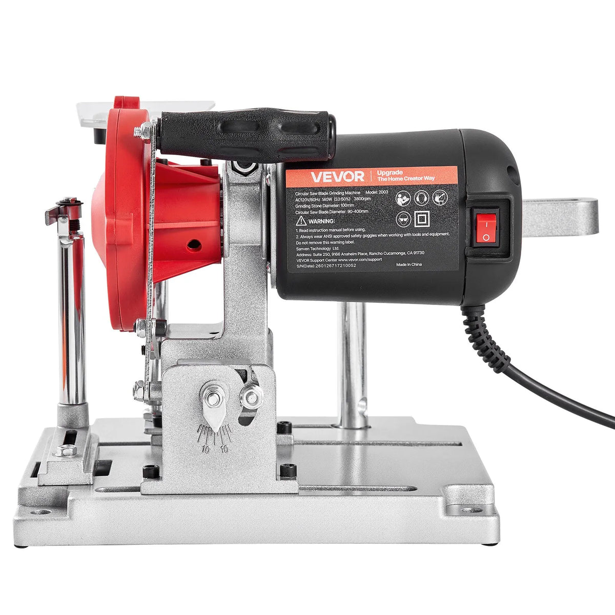 VEVOR ripzāģa asmeņu asināšanas iekārta 140 W 5700 apgr./min ar 100 mm keramikas un dimanta slīpripām, piemērota 90–400 mm diametra ripzāģa asmeņiem