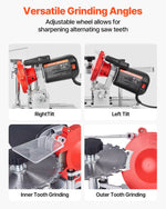 VEVOR ripzāģa asmeņu asināšanas iekārta 140 W 5700 apgr./min ar 100 mm keramikas un dimanta slīpripām, piemērota 90–400 mm diametra ripzāģa asmeņiem