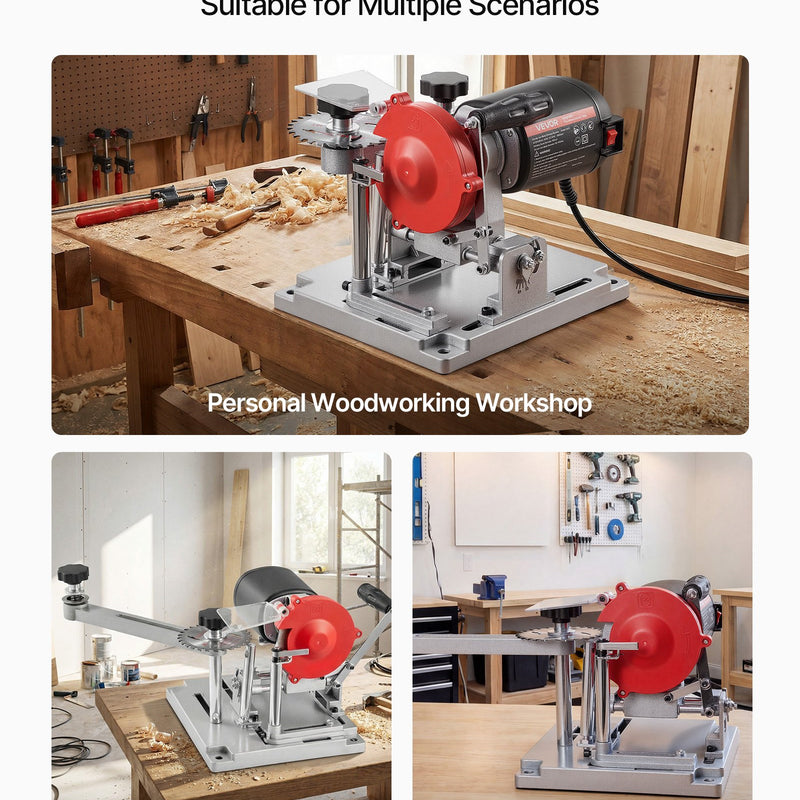 VEVOR ripzāģa asmeņu asināšanas iekārta 140 W 5700 apgr./min ar 100 mm keramikas un dimanta slīpripām, piemērota 90–400 mm diametra ripzāģa asmeņiem