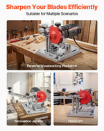 VEVOR ripzāģa asmeņu asināšanas iekārta 140 W 5700 apgr./min ar 100 mm keramikas un dimanta slīpripām, piemērota 90–400 mm diametra ripzāģa asmeņiem
