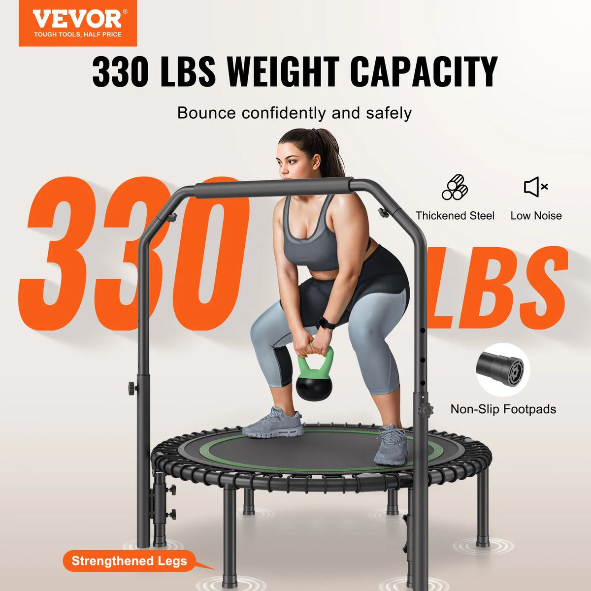 Saliekams mini fitnesa batuts 102 cm pieaugušajiem ar rokturi treniņiem
