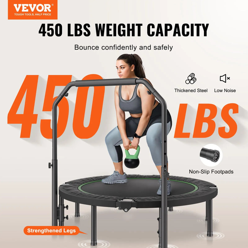 Saliekams mini fitnesa batuts 132 cm pieaugušajiem ar rokturi treniņiem