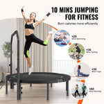 Saliekams mini fitnesa batuts 132 cm pieaugušajiem ar rokturi treniņiem
