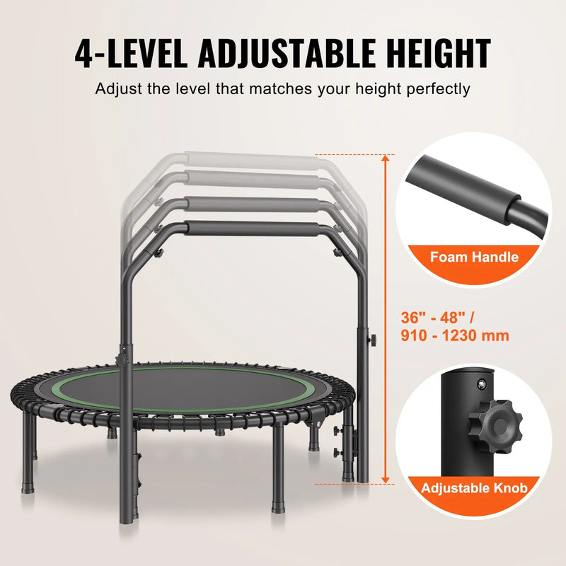 Saliekams mini fitnesa batuts 130 cm pieaugušajiem ar rokturi treniņie