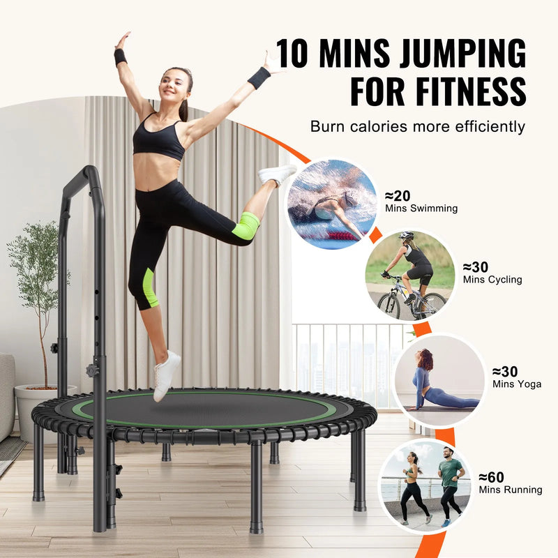Saliekams mini fitnesa batuts 130 cm pieaugušajiem ar rokturi treniņie
