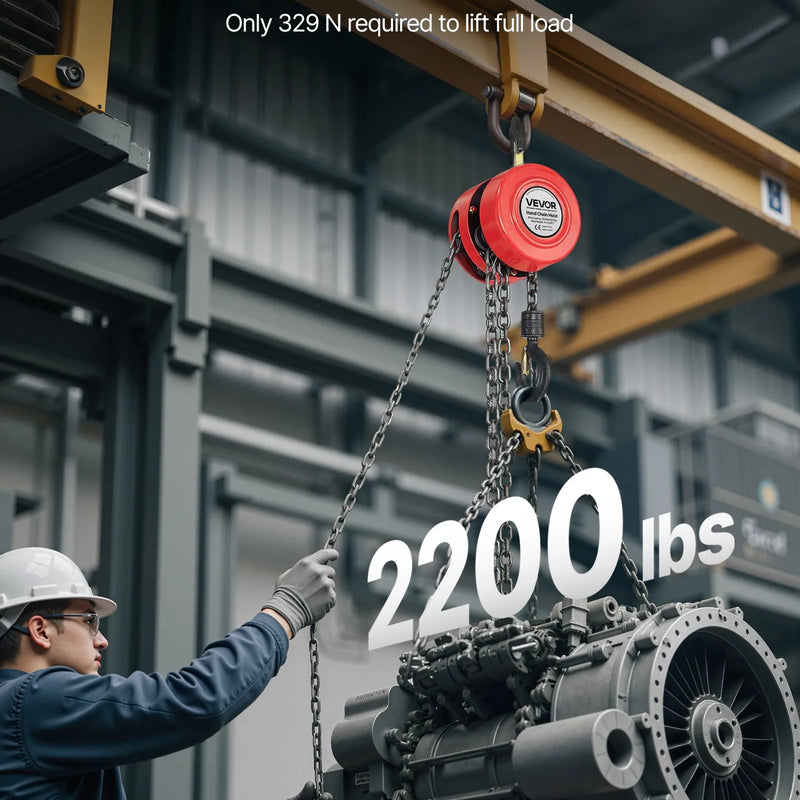 VEVOR rokas ķēdes pacēlājs, kravnesība 1 t, ar uzlabotu G70 cinkotu ķēdi, celšanas augstums 6 m, smagā tipa mehānisms, piemērots garāžai, noliktavai un mehāniskajām iekārtām, sarkans